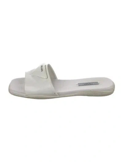 Pre-owned Prada Patent Leather Slides In White