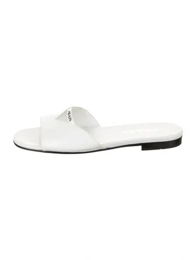 Pre-owned Prada Patent Leather Slides In White