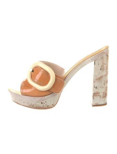 Pre-owned Prada Patent Leather Slides In Yellow