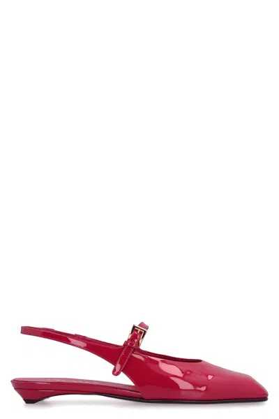 Prada Patent Leather Slingback Ballet Flats With Ankle Strap In Multi