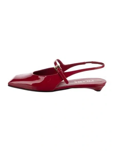 Pre-owned Prada Patent Leather Slingback Flats In Red