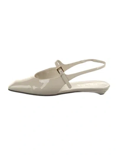 Pre-owned Prada Patent Leather Slingback Flats In White