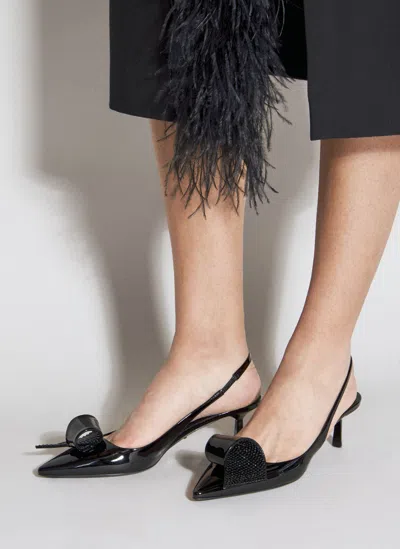 Prada Patent Leather Slingback Kitten Heels In Black