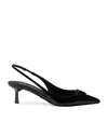 Prada Womens Black Saffiano Sling-back Patent-leather Heeled Courts Eur 41 / 8 Uk In Black