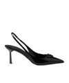 Prada Leather Pumps Glossy Finish Kitten Heel Pointed Toe In Black