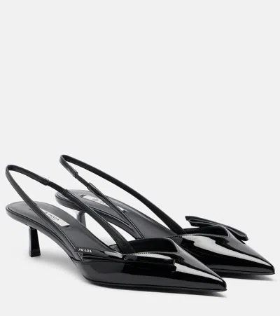 Prada Patent Leather Slingback Pumps In Black