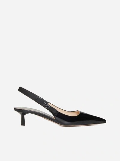 Prada Patent-leather Slingback Pumps In Black