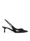 Prada Leather Pumps Glossy Finish Kitten Heel Pointed Toe In Black