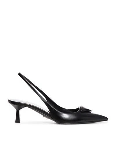 Prada Brushed Leather Slingback Décolleté In Black