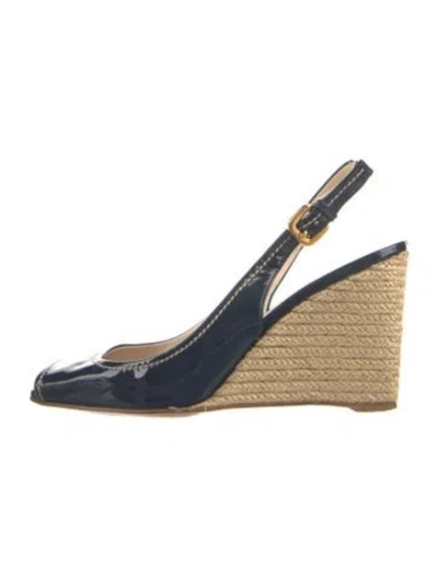 Pre-owned Prada Patent Leather Slingback Pumps In Blue