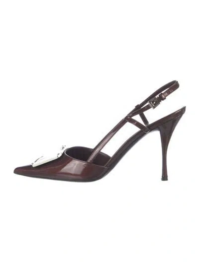 Pre-owned Prada Patent Leather Slingback Pumps In Brown