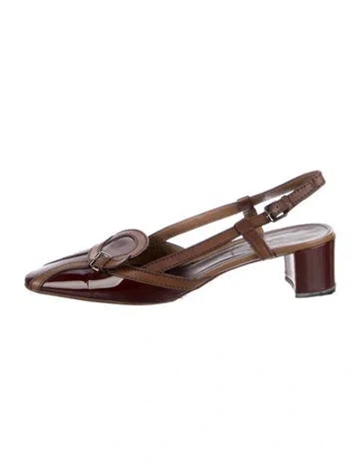 Pre-owned Prada Patent Leather Slingback Pumps In Brown