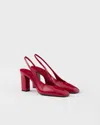 Prada Block Heel Patent Finish Pointed Toe Pumps In Kirschrot