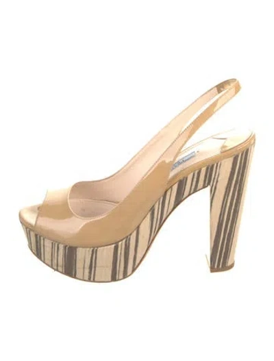 Pre-owned Prada Patent Leather Slingback Pumps In Neutral