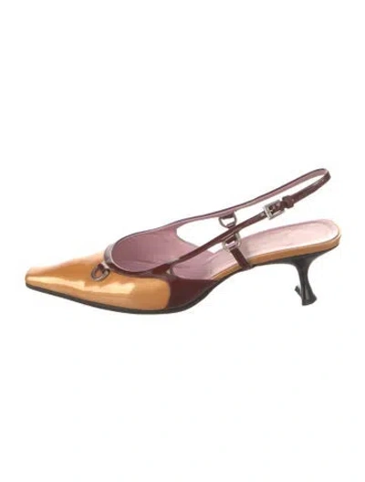 Pre-owned Prada Patent Leather Slingback Pumps In Neutrals