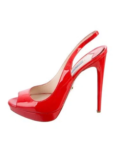 Pre-owned Prada Patent Leather Slingback Pumps In Red