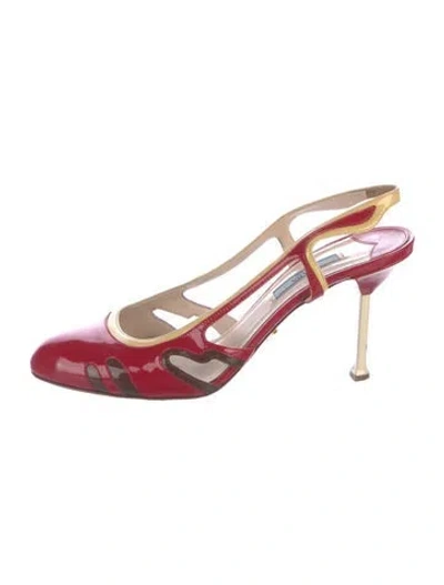 Pre-owned Prada Patent Leather Slingback Pumps In Red/yellow