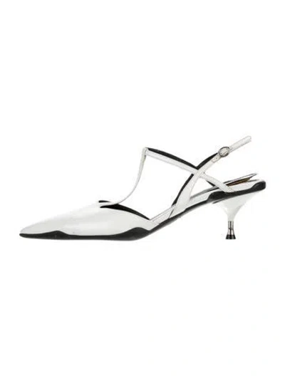 Pre-owned Prada Patent Leather Slingback Pumps In White
