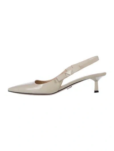 Pre-owned Prada Patent Leather Slingback Pumps In White