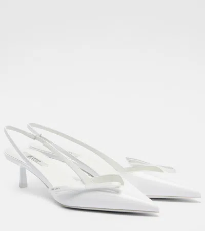 Prada Patent Leather Slingback Pumps In White