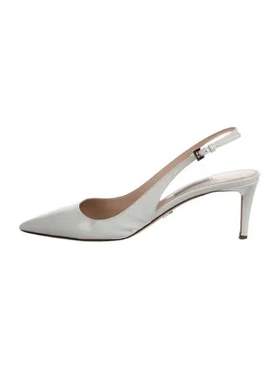 Pre-owned Prada Patent Leather Slingback Pumps In White