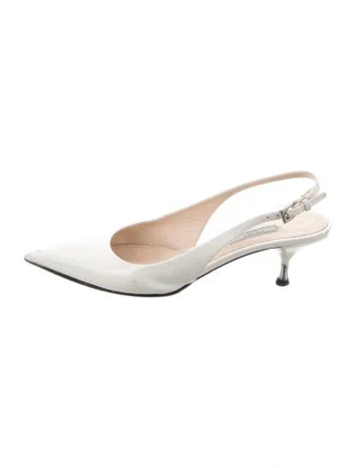 Pre-owned Prada Patent Leather Slingback Pumps In White