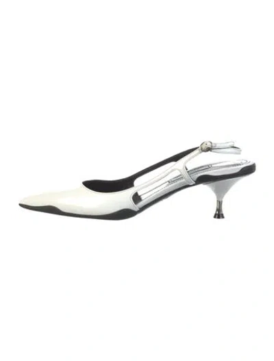 Pre-owned Prada Patent Leather Slingback Pumps In White