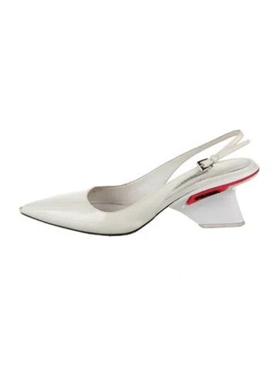 Pre-owned Prada Patent Leather Slingback Pumps In White