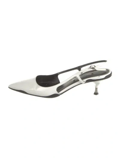 Pre-owned Prada Patent Leather Slingback Pumps In White