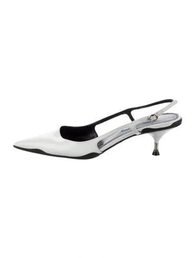 Pre-owned Prada Patent Leather Slingback Pumps In White