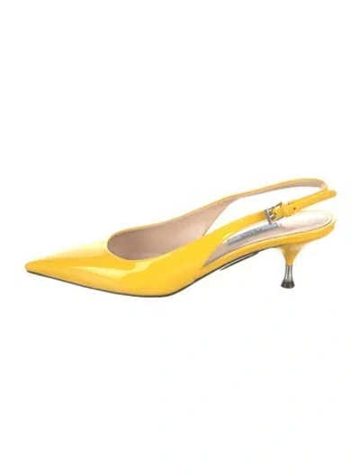 Pre-owned Prada Patent Leather Slingback Pumps In Yellow
