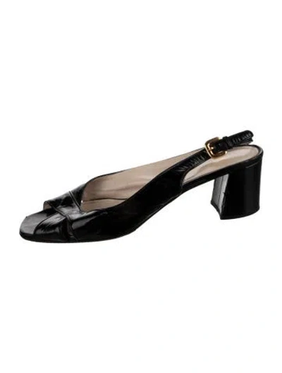 Pre-owned Prada Patent Leather Slingback Sandals In Black