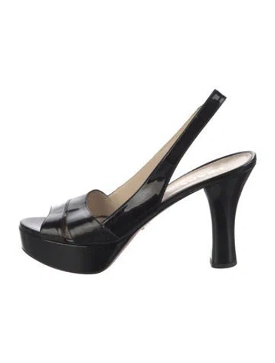 Pre-owned Prada Patent Leather Slingback Sandals In Black