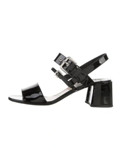 Pre-owned Prada Patent Leather Slingback Sandals In Black