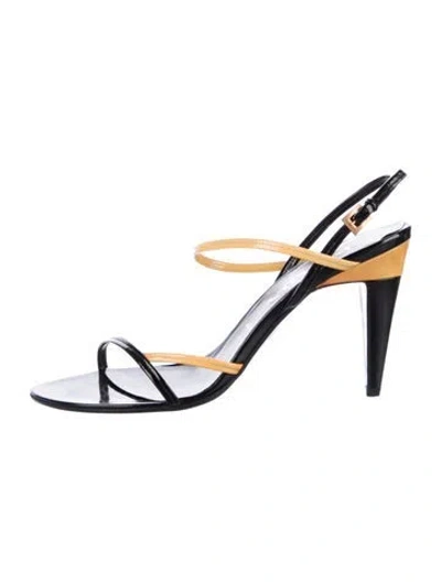 Pre-owned Prada Patent Leather Slingback Sandals In Black