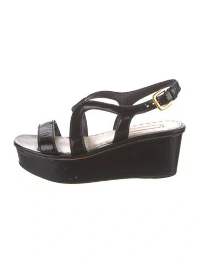 Pre-owned Prada Patent Leather Slingback Sandals In Black