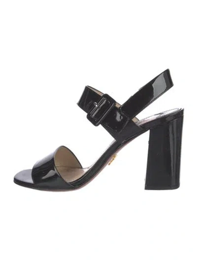 Pre-owned Prada Patent Leather Slingback Sandals In Black