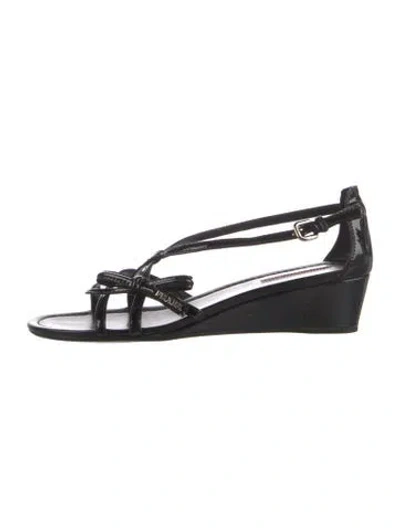Pre-owned Prada Patent Leather Slingback Sandals In Black