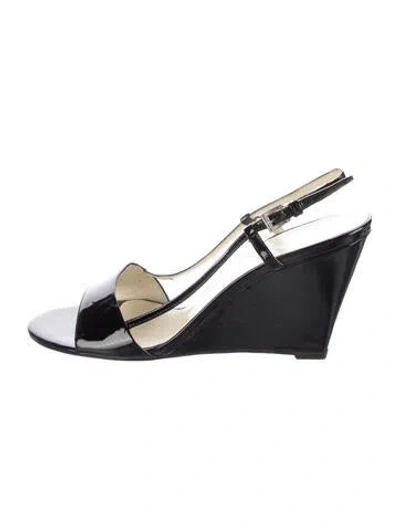 Pre-owned Prada Patent Leather Slingback Sandals In Black