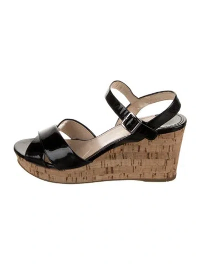 Pre-owned Prada Patent Leather Slingback Sandals In Black