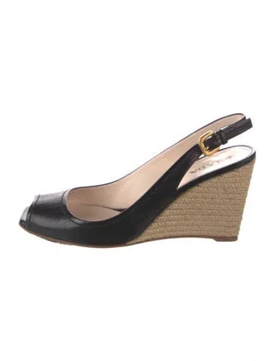 Pre-owned Prada Patent Leather Slingback Sandals In Black