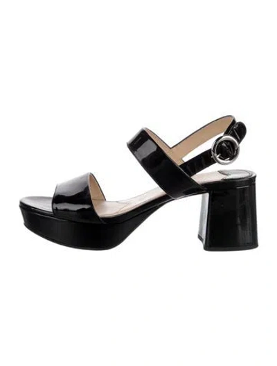 Pre-owned Prada Patent Leather Slingback Sandals In Black