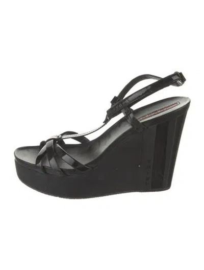Pre-owned Prada Patent Leather Slingback Sandals In Black