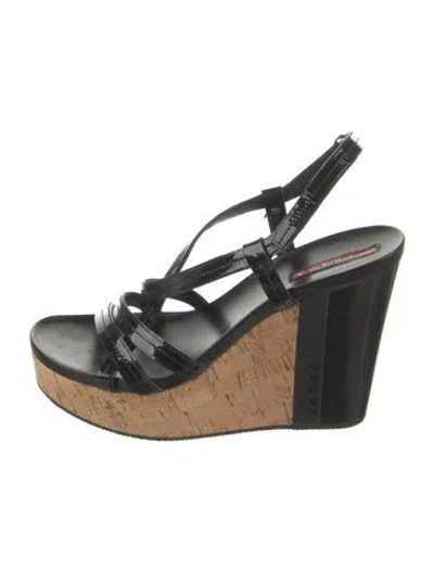 Pre-owned Prada Patent Leather Slingback Sandals In Black