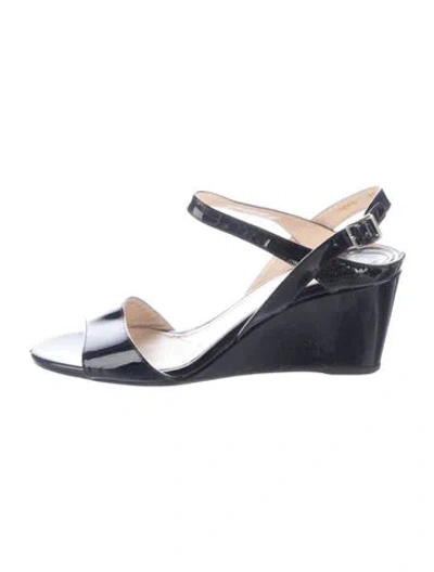 Pre-owned Prada Patent Leather Slingback Sandals In Black