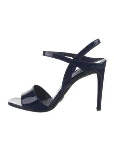 Pre-owned Prada Patent Leather Slingback Sandals In Blue