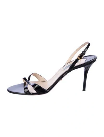 Pre-owned Prada Patent Leather Slingback Sandals In Blue