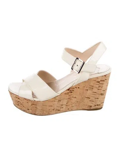 Pre-owned Prada Patent Leather Slingback Sandals In Neutral
