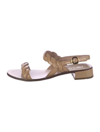Pre-owned Prada Patent Leather Slingback Sandals In Neutral