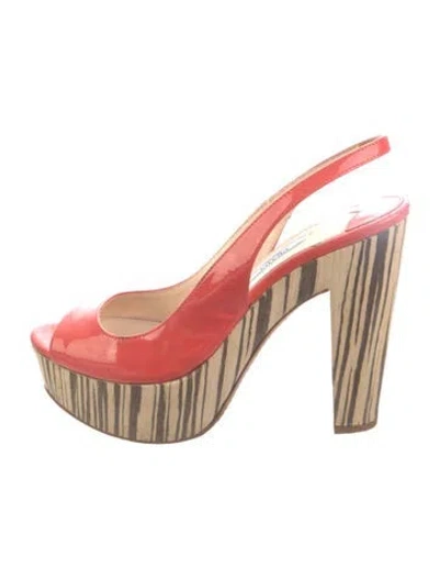 Pre-owned Prada Patent Leather Slingback Sandals In Orange